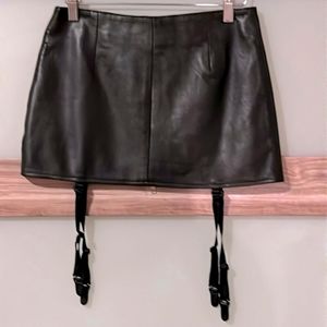 Leather mini skirt with attached garter belts- never worn
